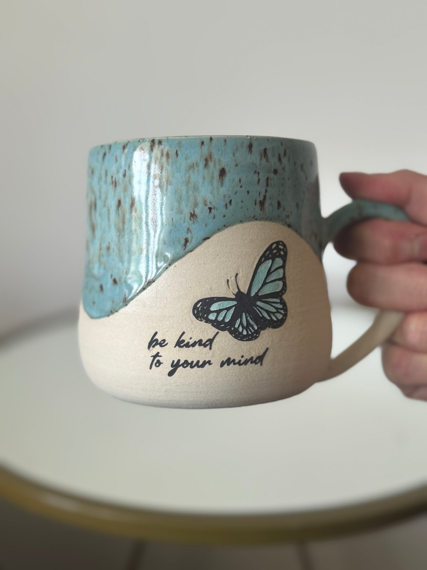 Be Kind to Your Mind – Blue Speckle Mug
