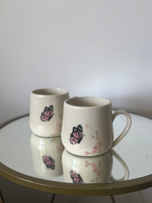 Cherry Blossom & Pink Butterfly – Clear Glaze Mug