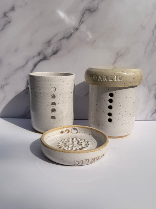 Garlic Keeper, Grater & Herb Stripper